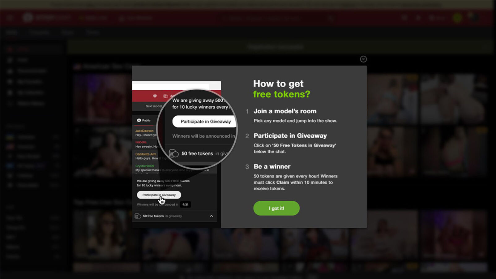 Get free tokens stripchat