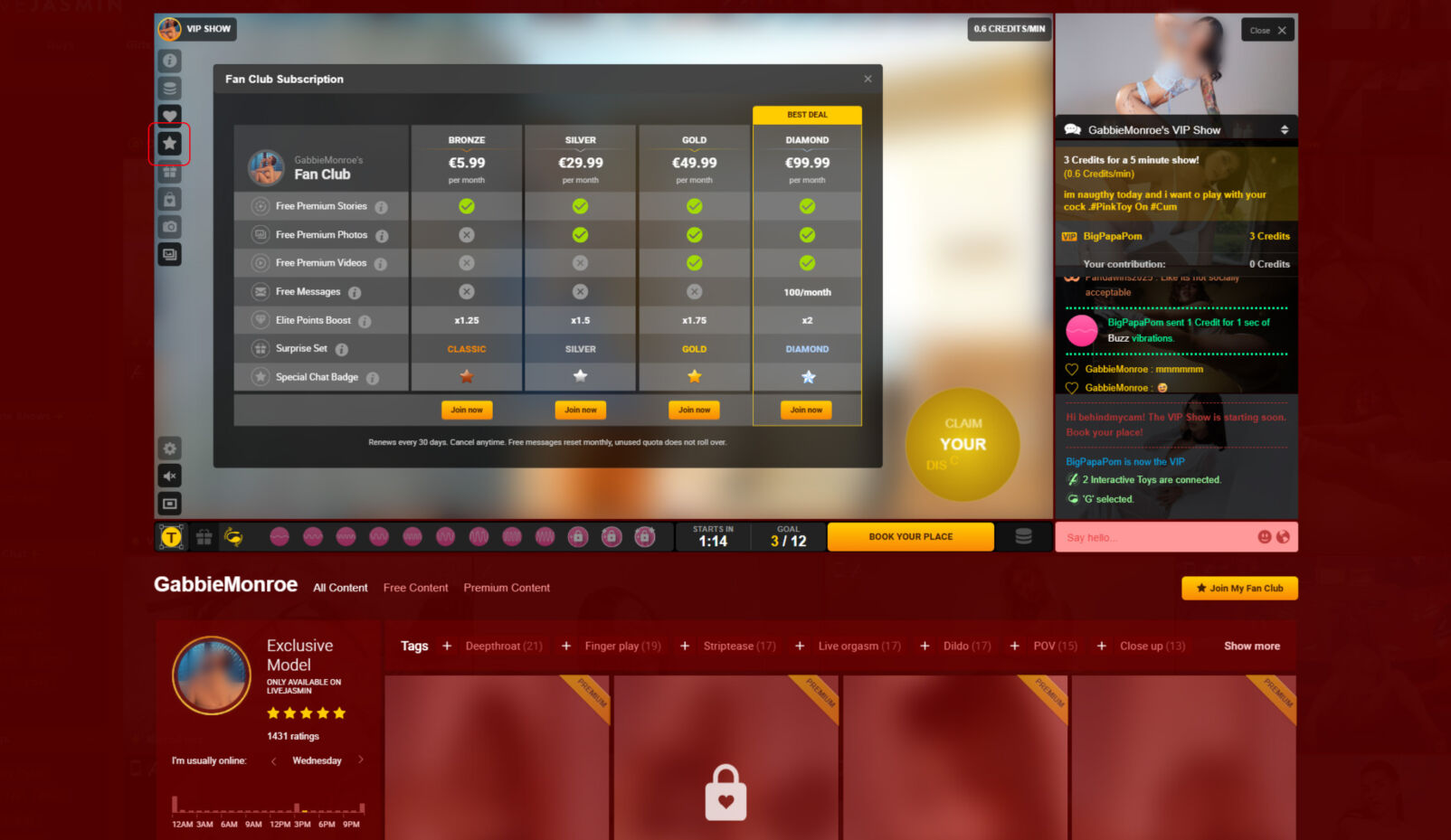 Livejasmin fan club model subscription