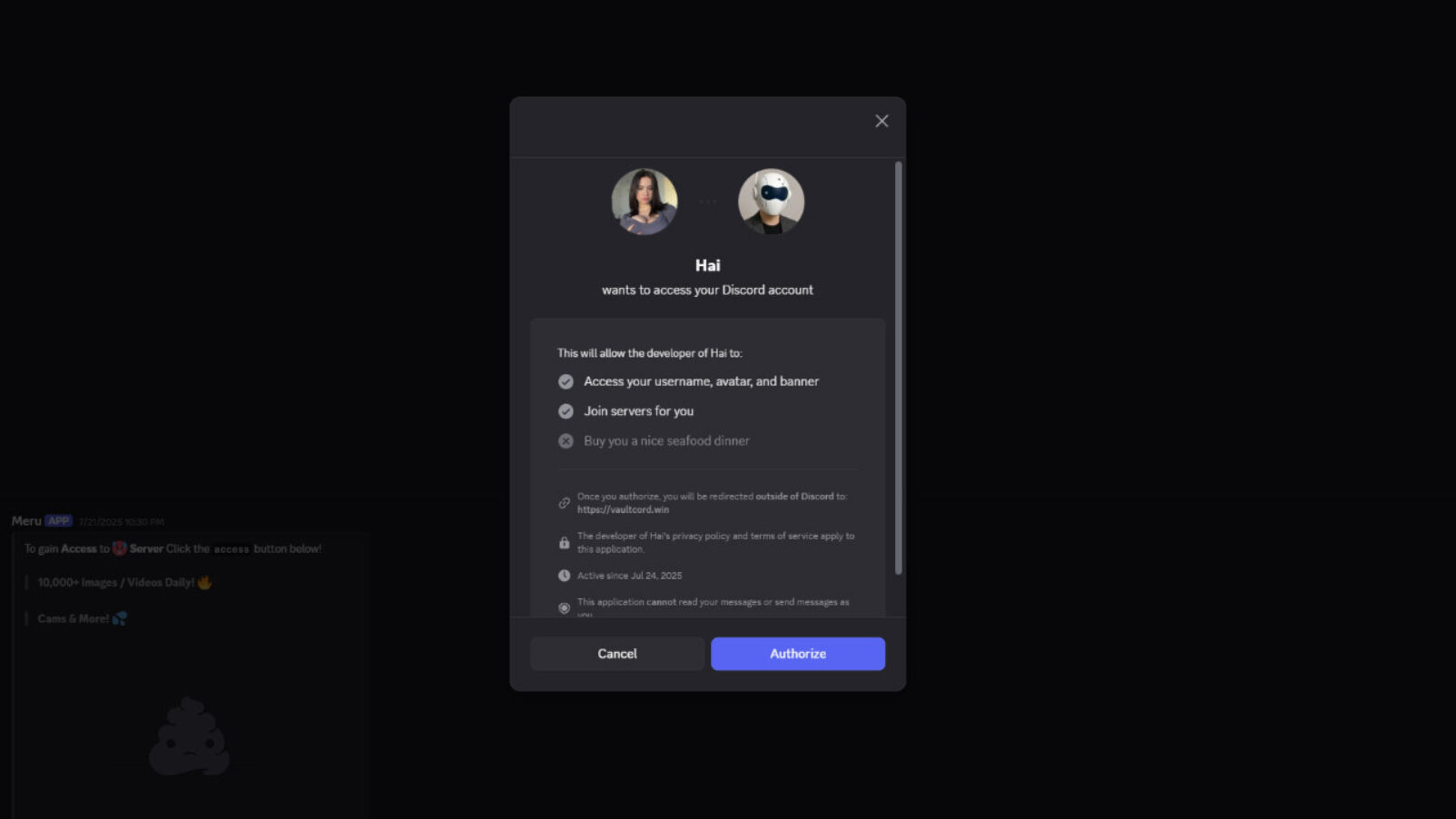 Nsfw discord server scam authorization