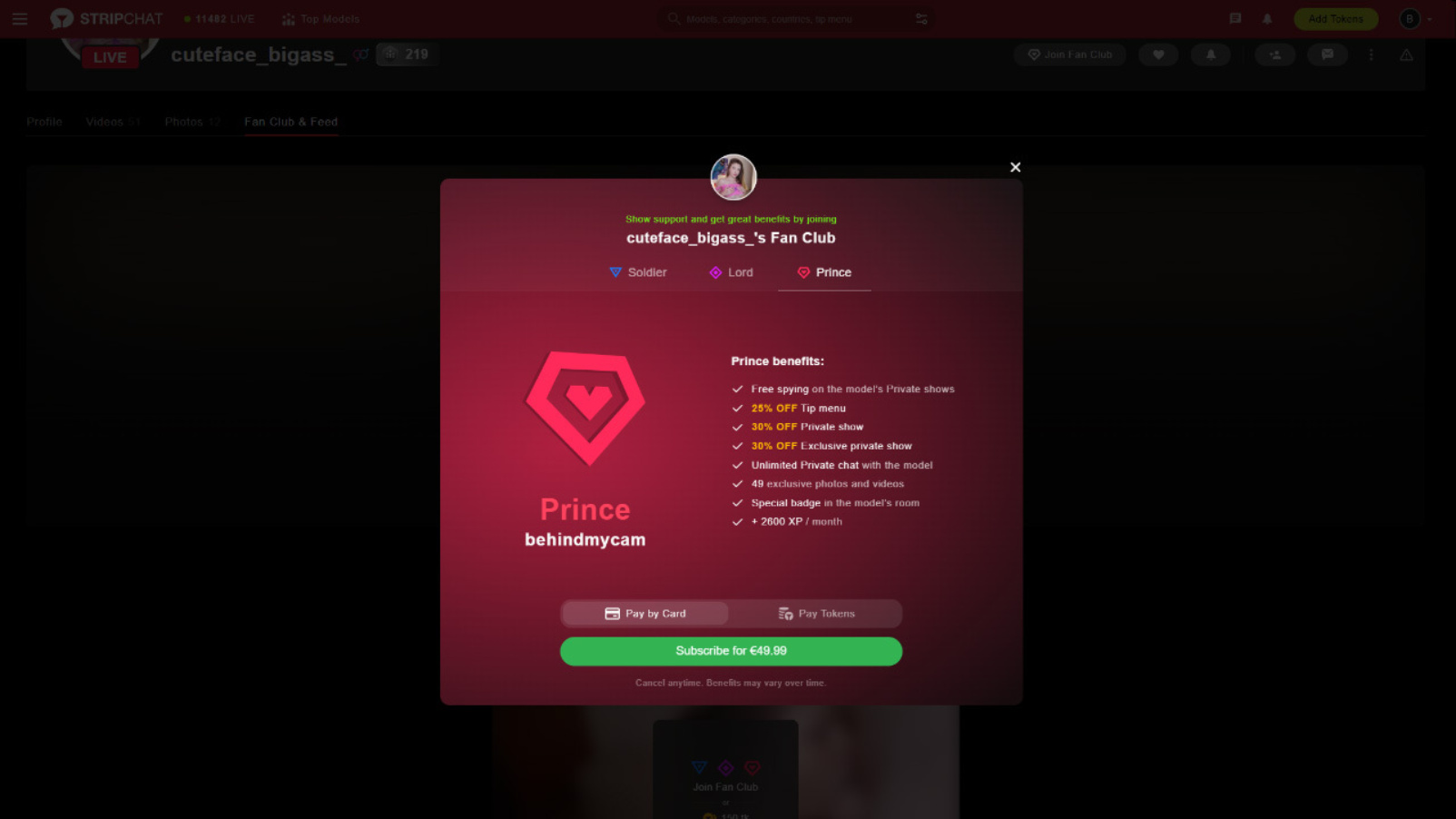 Stripchat fan club subscription